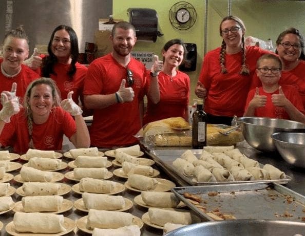 Volunteers at a food shelter 