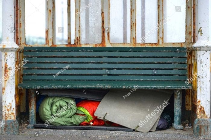 Bench with homeless supplies