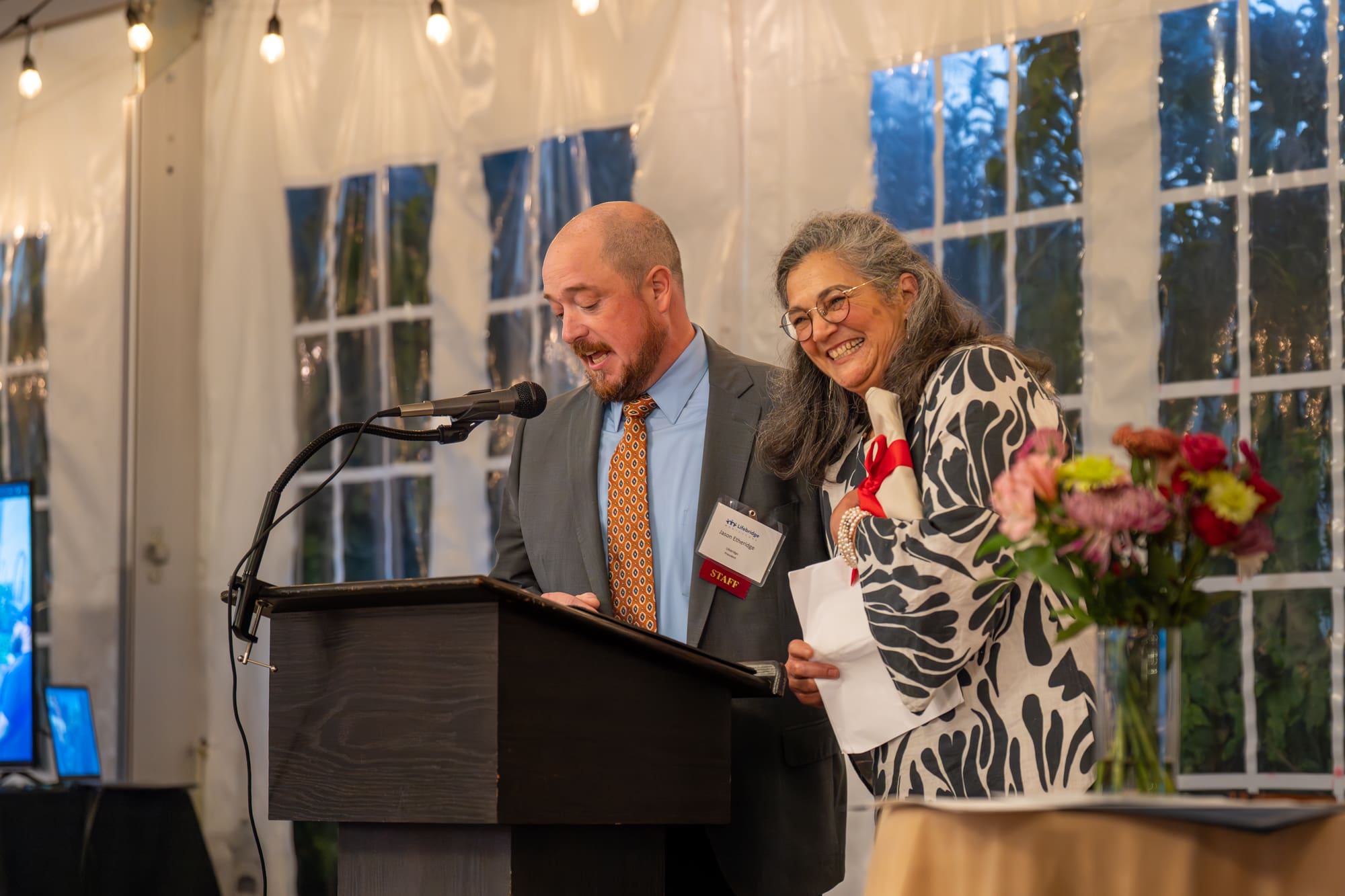 Pres. Jason Etheridge introduces Honoree Karen Andrew, Lifebridge Kitchen Manager