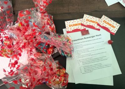 Scavenger hunt hand out, DUNKIN gift cards and valentines goodie bags
